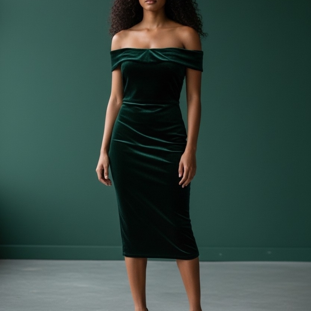 Xscape Strapless Dark Green Velvet Dress